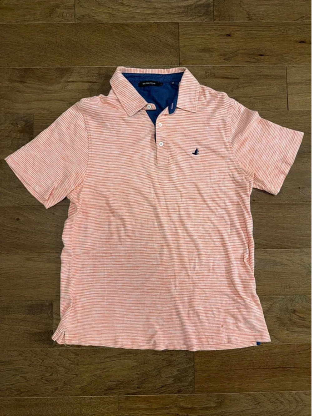 Bugatchi Men’s Coral Salmon Striped Polo Shirt Golf Resort Short Sleeve